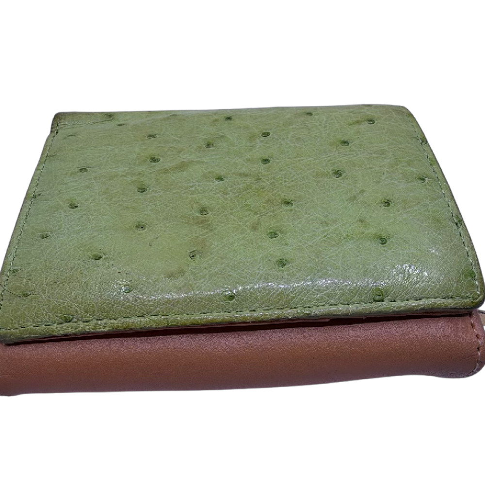 Pont Neuf Green Ostrich Leather Bifold Wallet